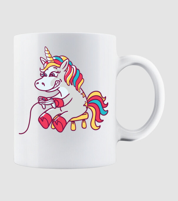 Gamer Unicorn model alb pe tricou