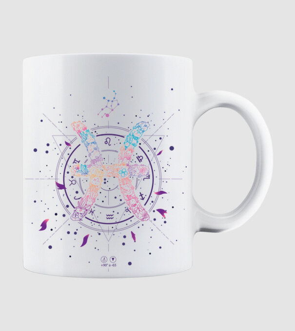 Pisces Zodiac model alb pe tricou