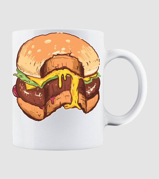 Hamburger model alb pe tricou