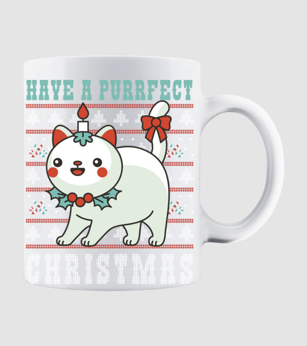 Have a Purrfect Christmas model alb pe tricou
