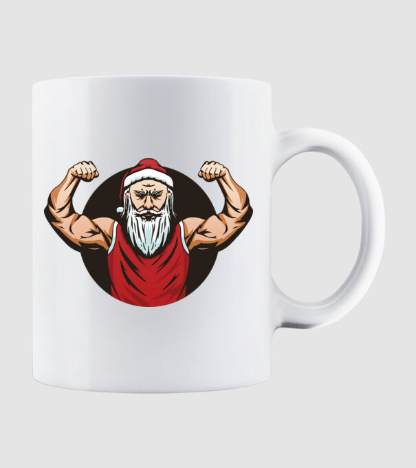 Moș Crăciun musculos model alb pe tricou