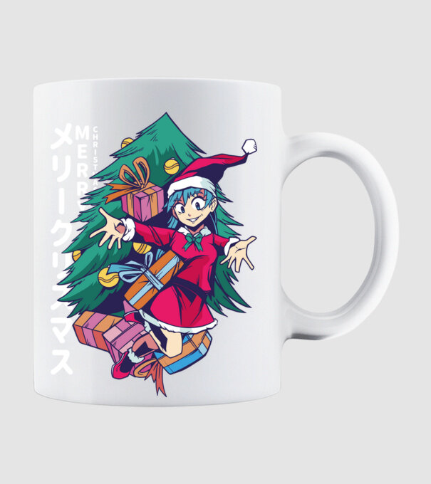 Anime Crăciun model alb pe tricou