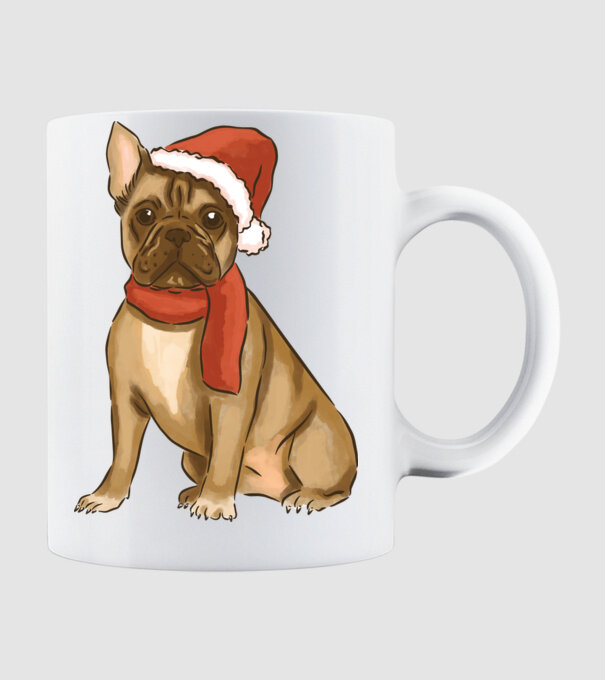 Bulldog francez de Crăciun model alb pe tricou