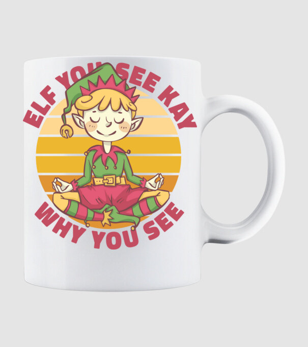 Yoga Elf Crăciun model alb pe tricou