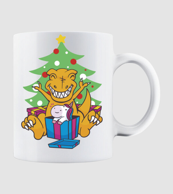 T-rex de Crăciun model alb pe tricou