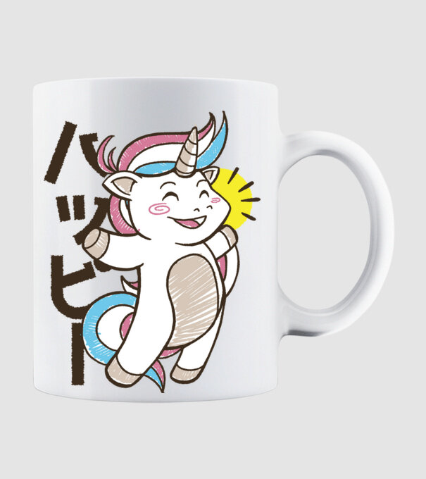 Kawaii unicorn model alb pe tricou