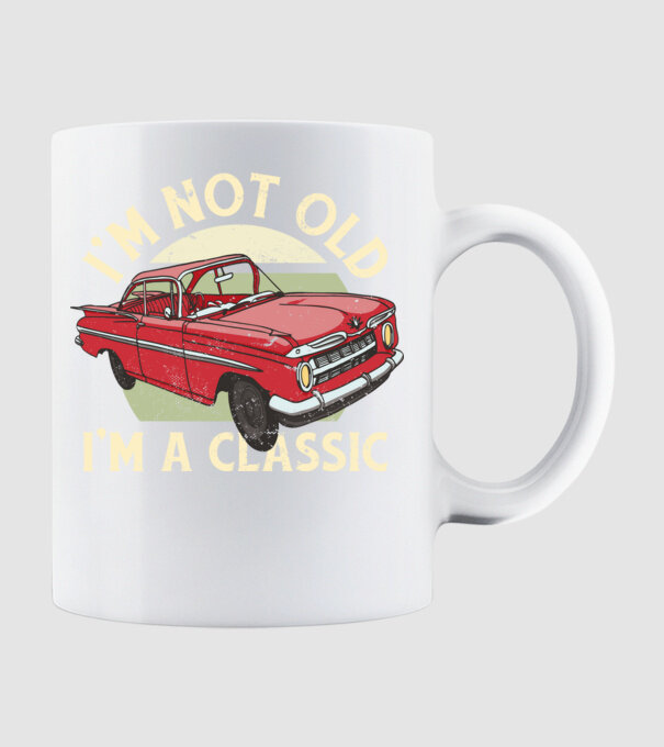 'Mașină clasică - I''m not old I''m a classic' model alb pe tricou