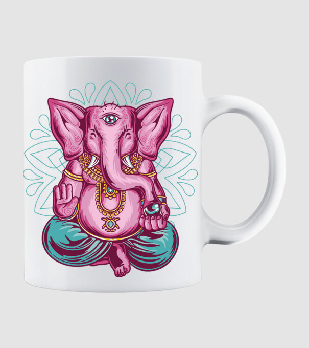Elefant făcând meditație Dharma model alb pe tricou