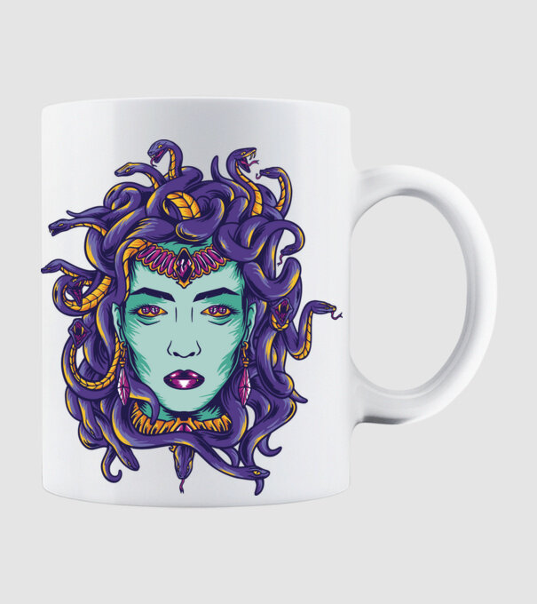 Cap de meduză model alb pe tricou