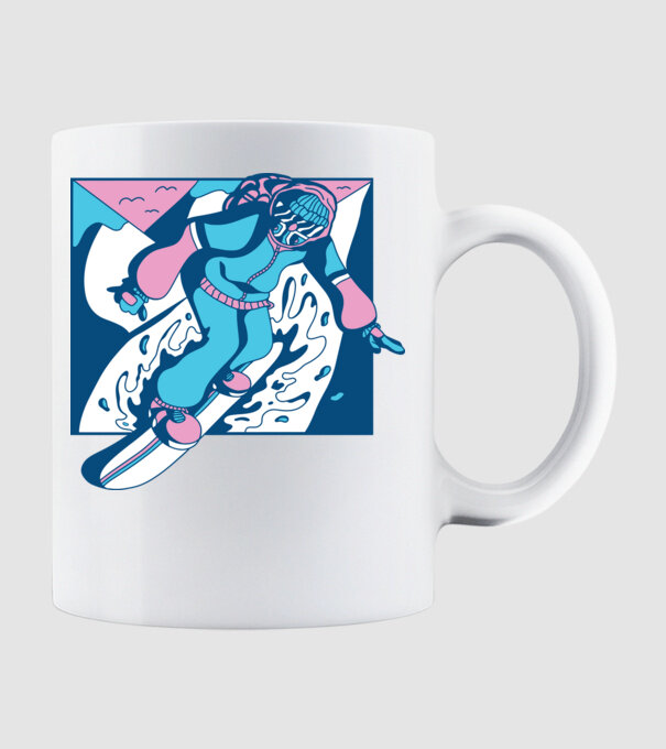Snowboarder cool model alb pe tricou