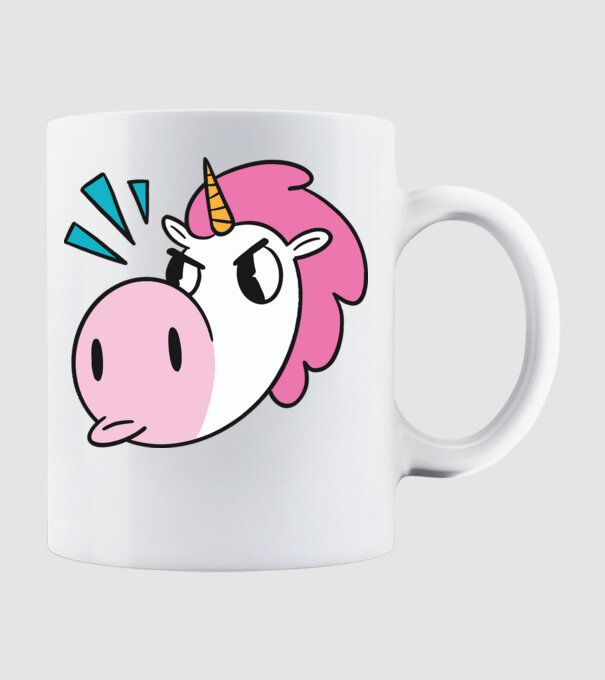 Unicorn supărat model alb pe tricou