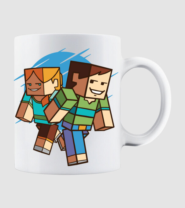 Caractere Minecraft model alb pe tricou