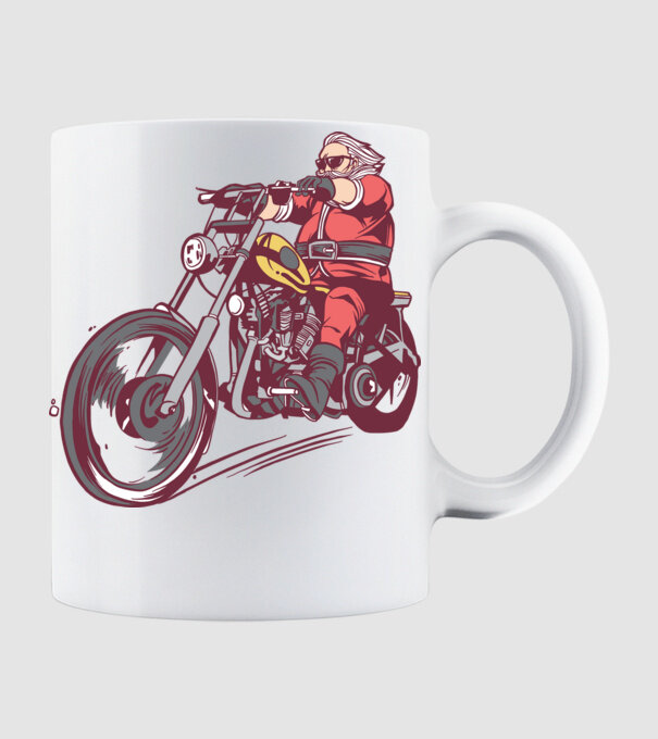 Moș Crăciun motociclist model alb pe tricou