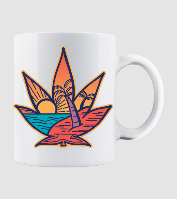 Apus de soare Frunză de marijuana model alb pe tricou