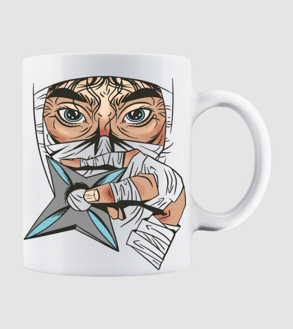 Cap de ninja model alb pe tricou