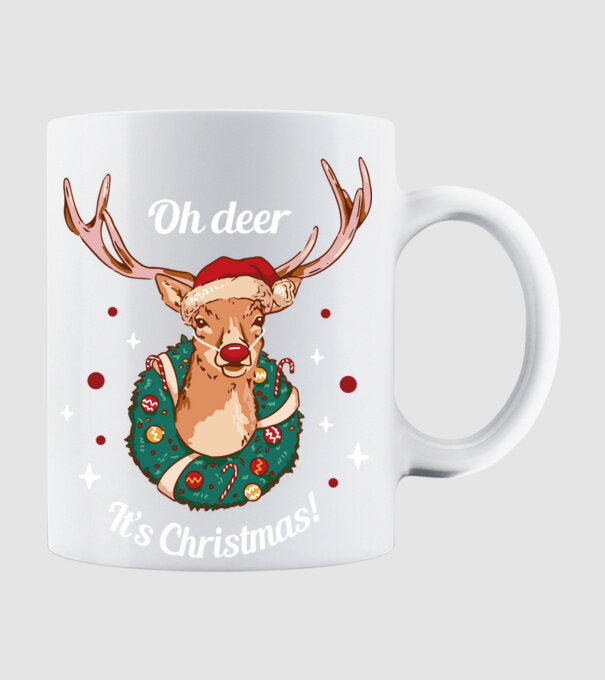 Oh deer, Christmas is here model alb pe tricou
