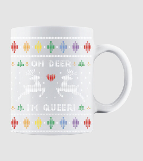'Oh Deer, I''m Queer Ugly Sweater' model alb pe tricou