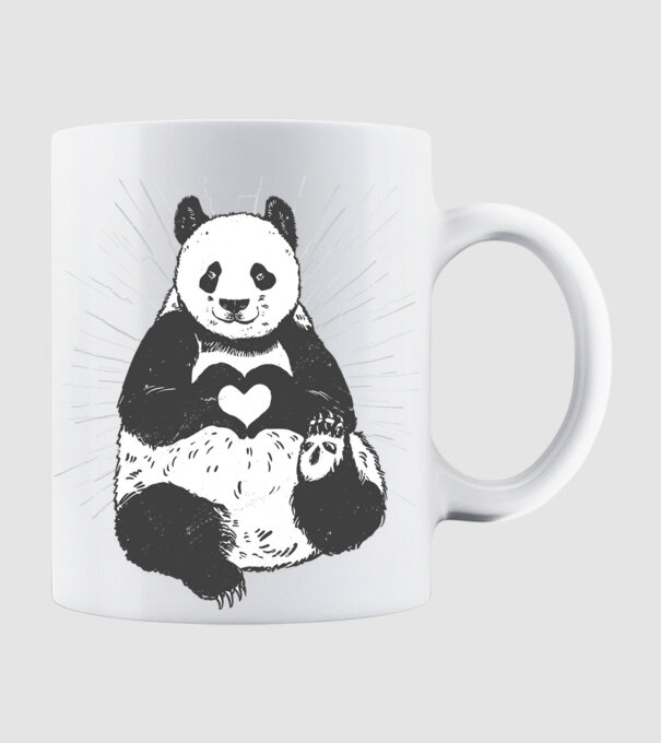 Inimă panda model alb pe tricou