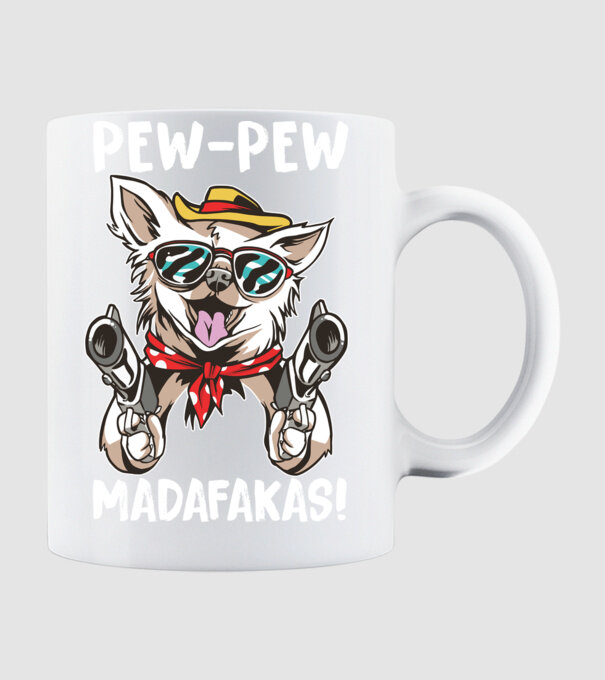 Pew Pew Pew Madafakas Chivava model alb pe tricou