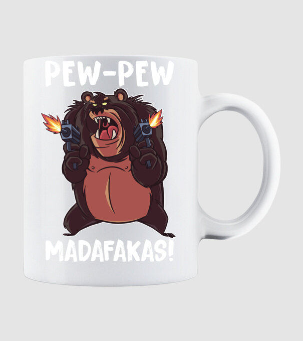 Pew Pew Pew Madafakas Urs model alb pe tricou
