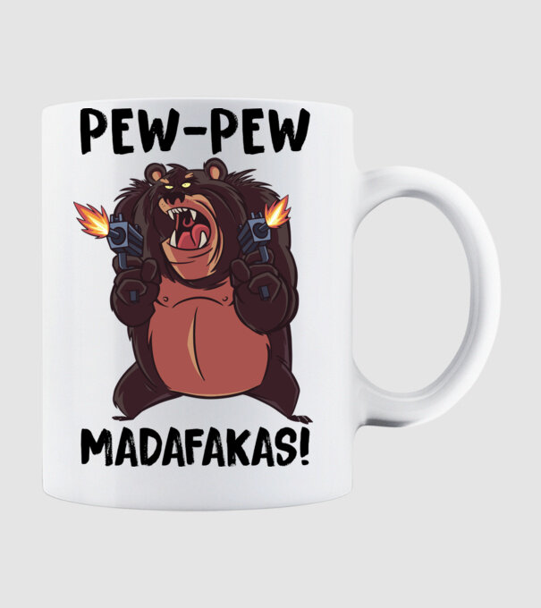 Pew Pew Pew Madafakas Urs alb model alb pe tricou