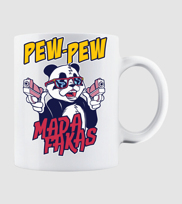 Pew Pew Pew Madafakas Panda model alb pe tricou
