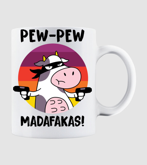 Pew Pew Pew Madafakas Vacă alb model alb pe tricou