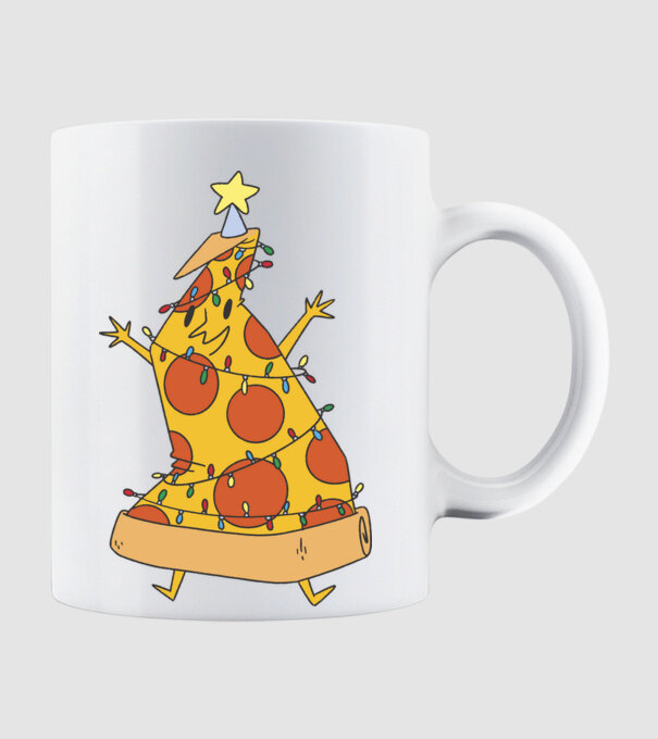 Pizza pom de Crăciun model alb pe tricou