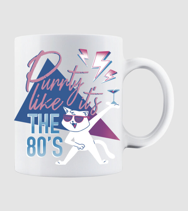 'Purrty Like it''s the 80''s' model alb pe tricou