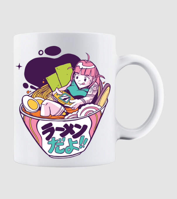 Ramen Anime Gamer fată model alb pe tricou
