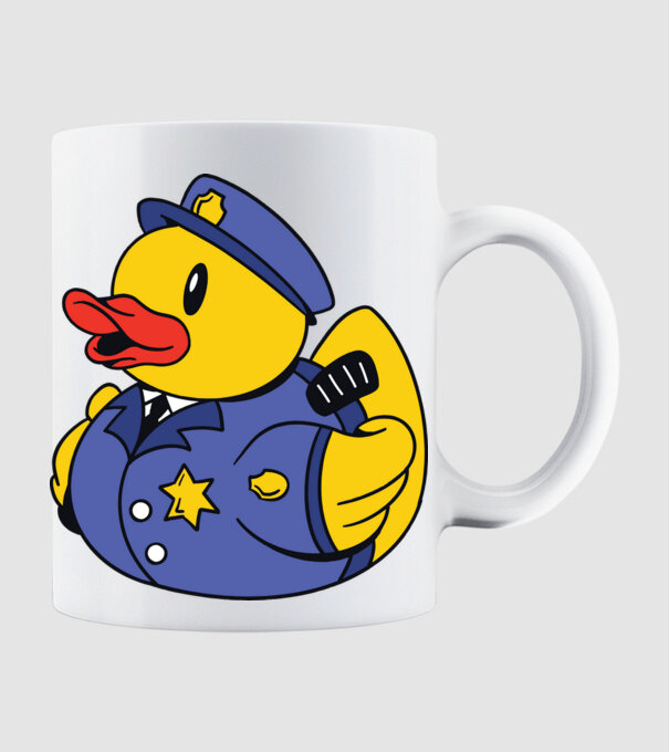 Rățușcă de cauciuc Polițist model alb pe tricou