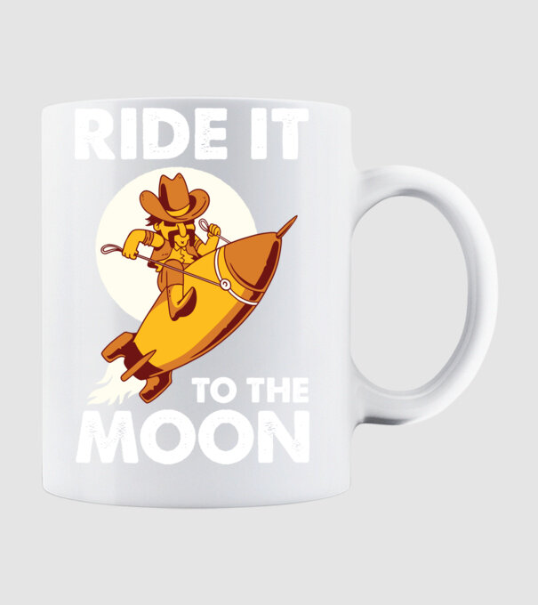Ride it to the moon Bitcoin model alb pe tricou