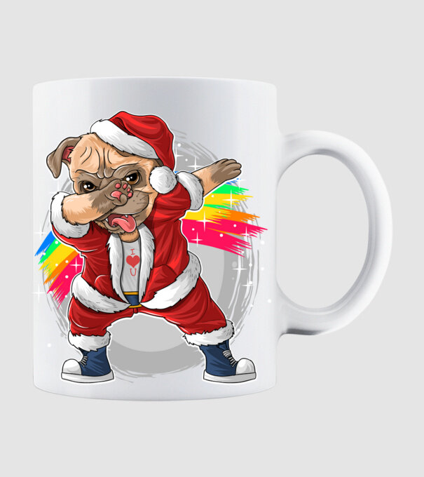 Santa Mops Moș Crăciun model alb pe tricou