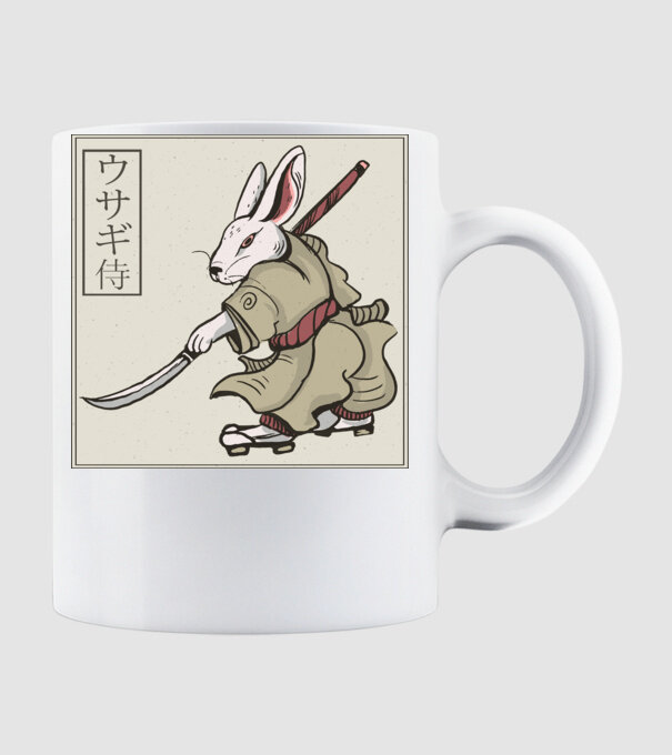 Iepure Samurai model alb pe tricou