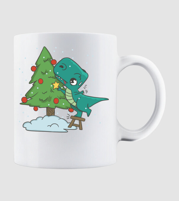 T-rex decorare pom de Crăciun model alb pe tricou