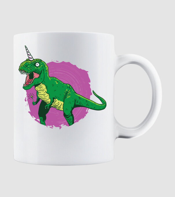 T-rex unicorn model alb pe tricou