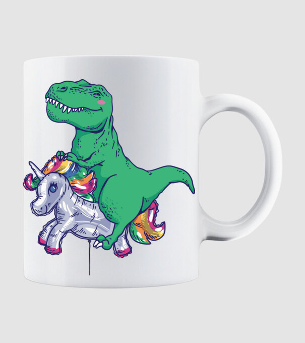 T-rex pe Unicorn balon model alb pe tricou