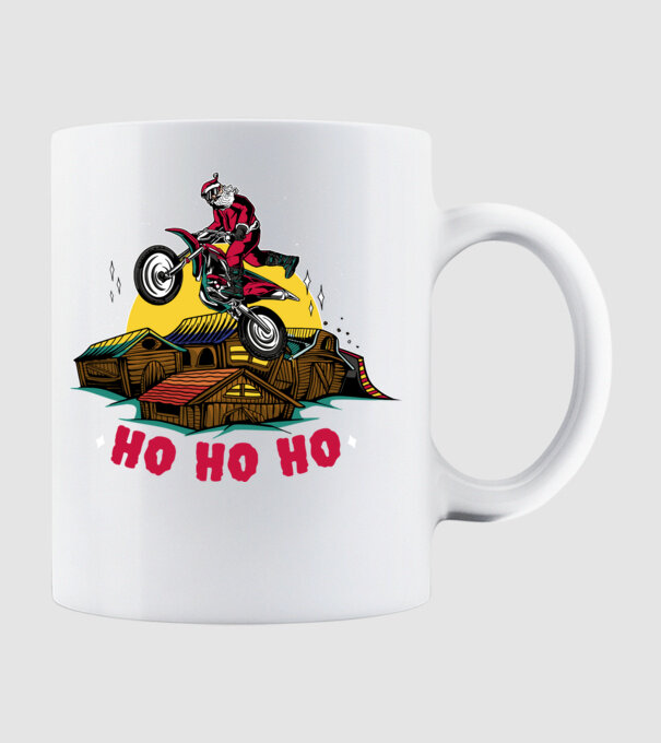 Moș Crăciun pe motocicletă Cross model alb pe tricou