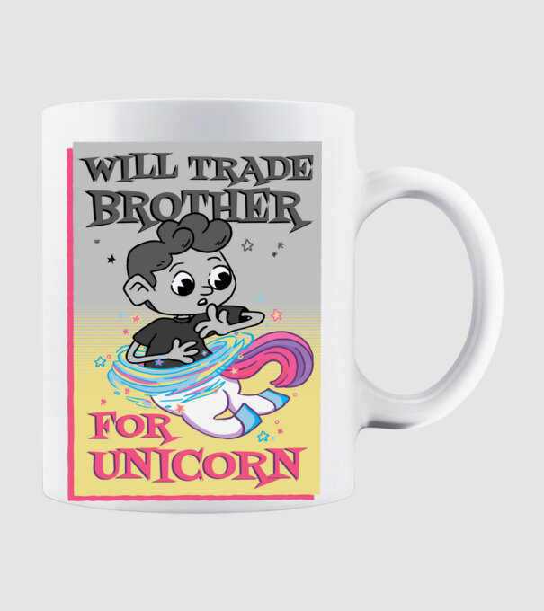 Îl ofer la schimb pe fratele meu pentru un unicorn model alb pe tricou