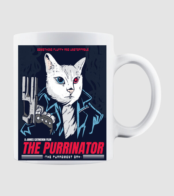 The Purrinator Pisică model alb pe tricou