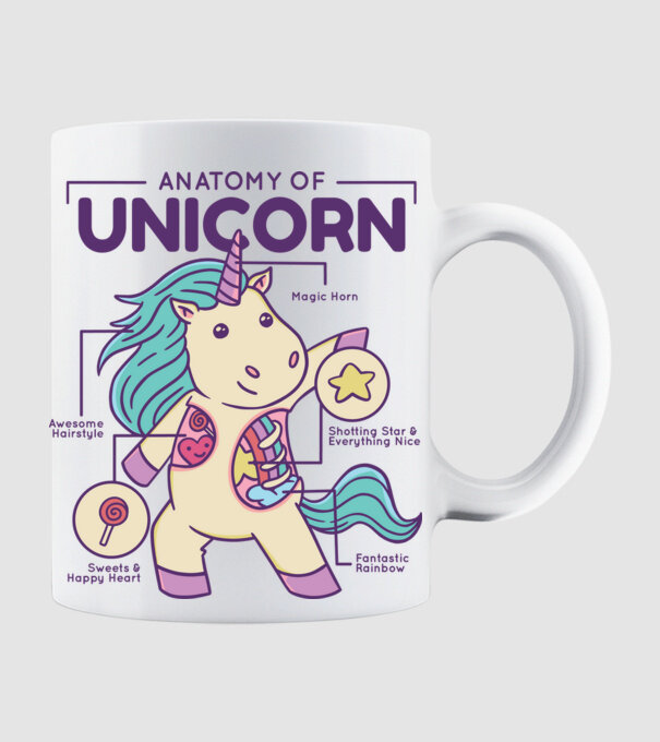 Unicorn Anatomie model alb pe tricou