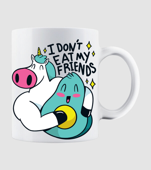 Unicorn Avocado Prietenie model alb pe tricou