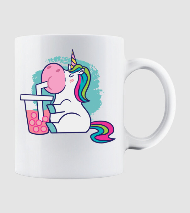 Unicorn Bubble Tea model alb pe tricou