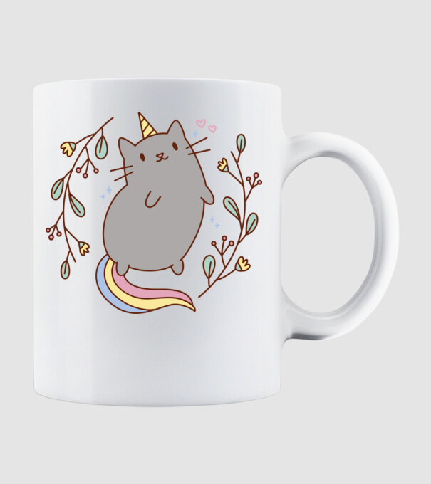 Pisică Unicorn model alb pe tricou