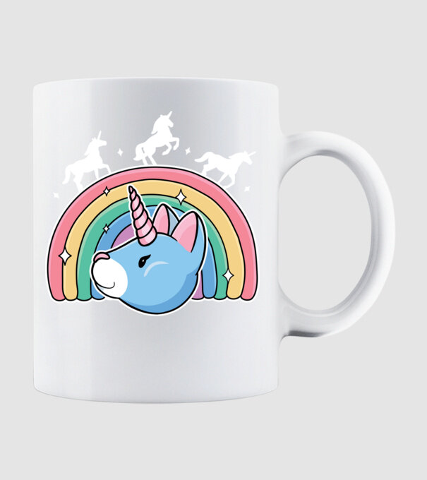 Pisică Unicorn model alb pe tricou