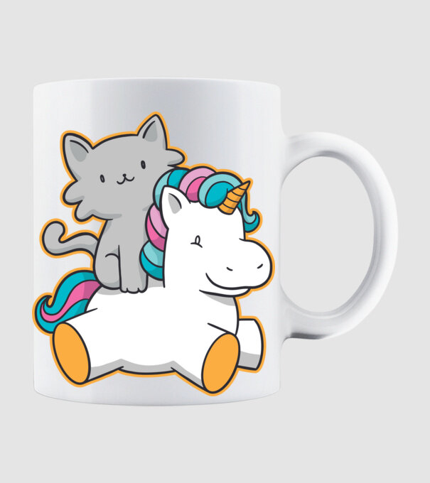 Unicorn Cu pisică model alb pe tricou
