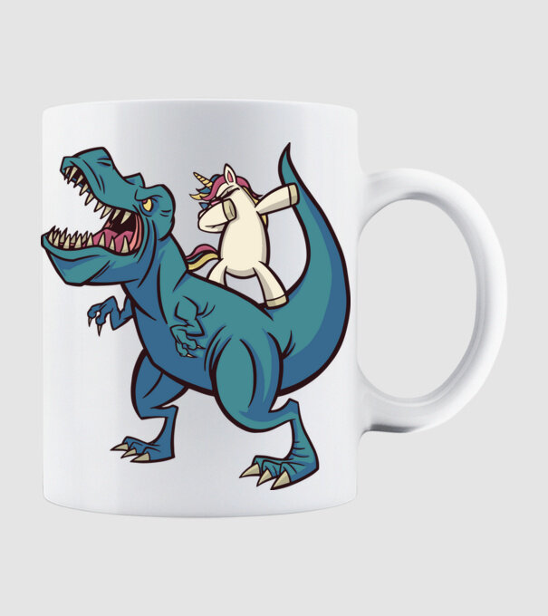Unicorn DAB T-rex model alb pe tricou