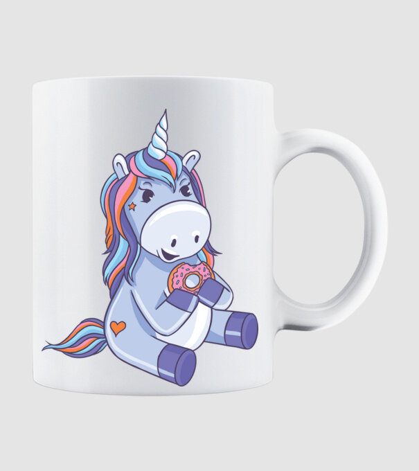 Unicorn cu gogoașă model alb pe tricou