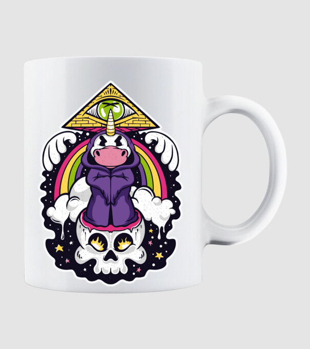 Unicorn Illuminati model alb pe tricou