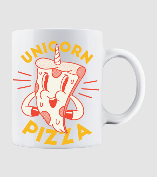 Unicorn Pizza model alb pe tricou